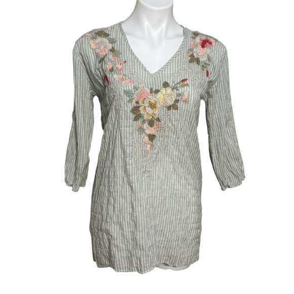 Johnny Was 3J workshop blouse tunic striped embroidered size XS - Picture 1 of 8